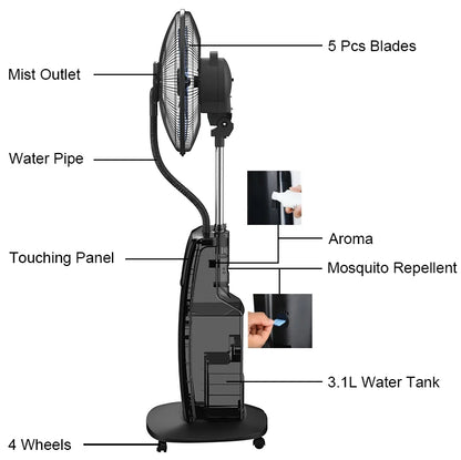 Air Cooler Domestic Standing Humidifier Mist Fan With Remote Water Mist Fan Spray