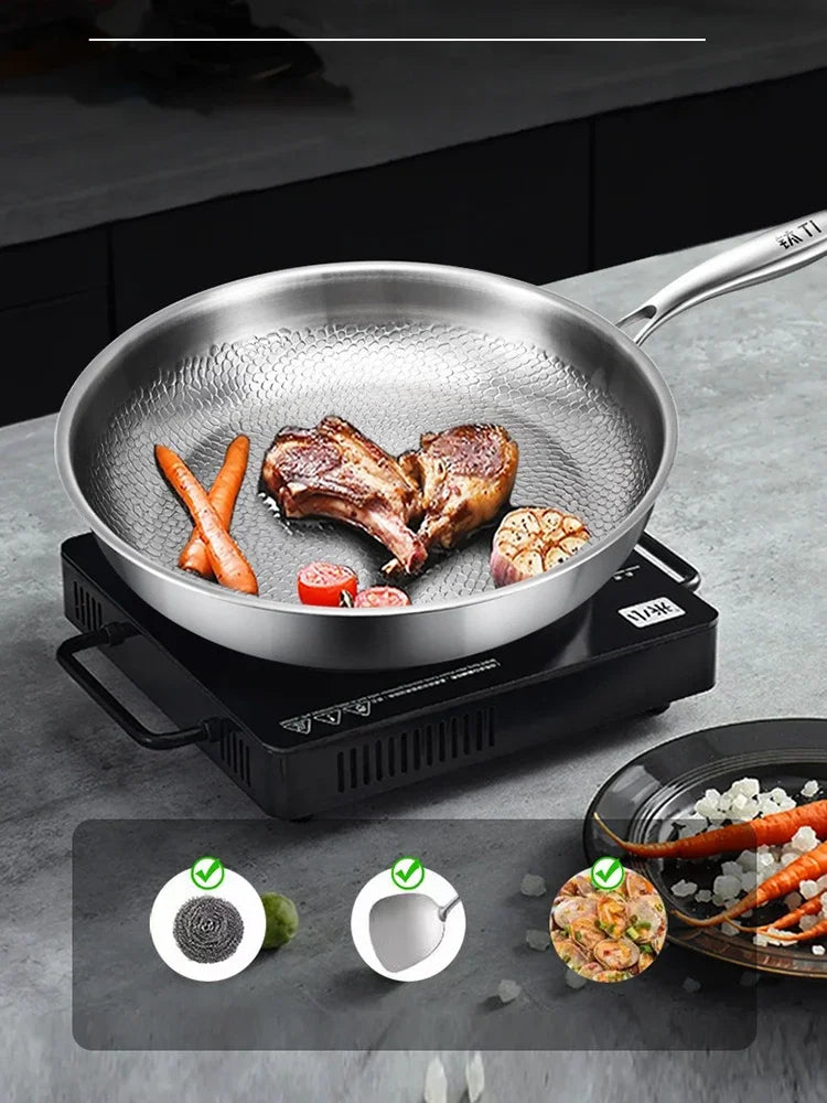 German Titanium Steel Frying Pan Uncoated Non Stick Pan Fish Scale Hammer Pattern Household Steak Frying Pan Kitchen Cookware
