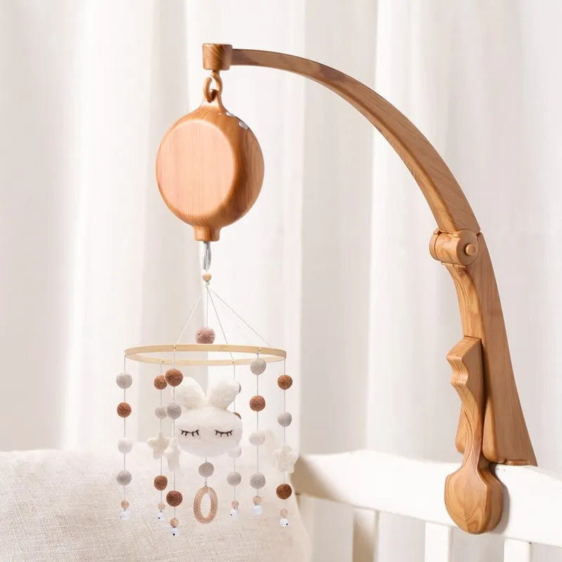 Crib Mobile Bed Bell Wooden Baby Rattles Soft Felt Cartoon Animal Bed Bell Newborn Music Box Hanging Toy Crib Bracket Baby Gifts