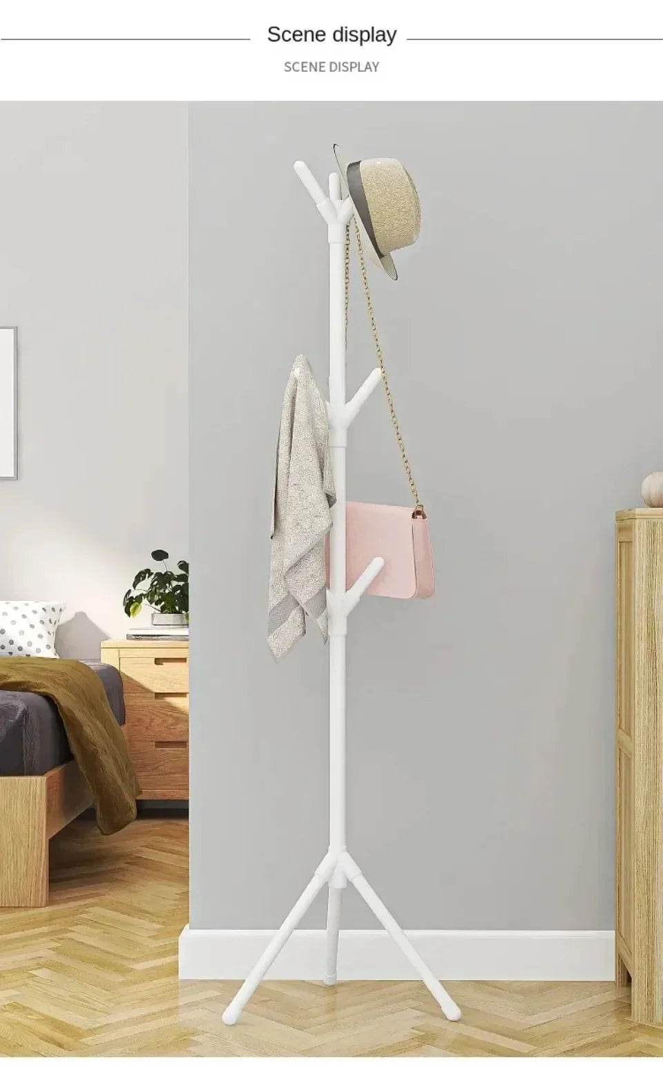 Perchero de pie con forma de rama de árbol, con múltiples ganchos, móvil y práctico, para el hogar, la sala de estar y el almacenamiento de ropa.