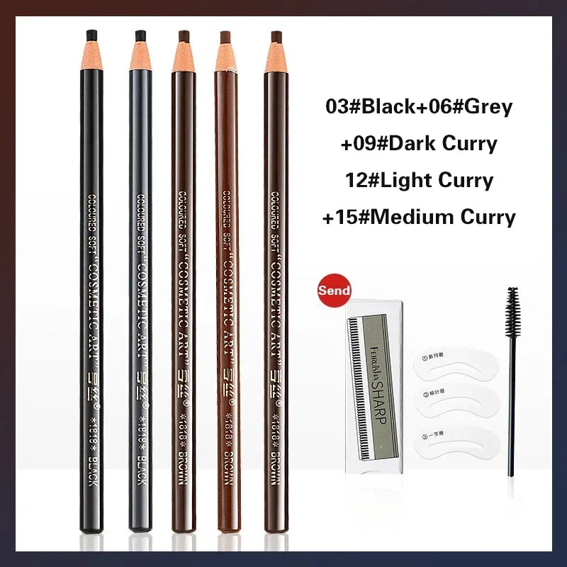 Waterproof Art Tint Makeup Eye Brow Pen 5pcs Professional Microblading Pencil Eyebrow Tattoo Tint Enhancers Cosmetic Wholesale