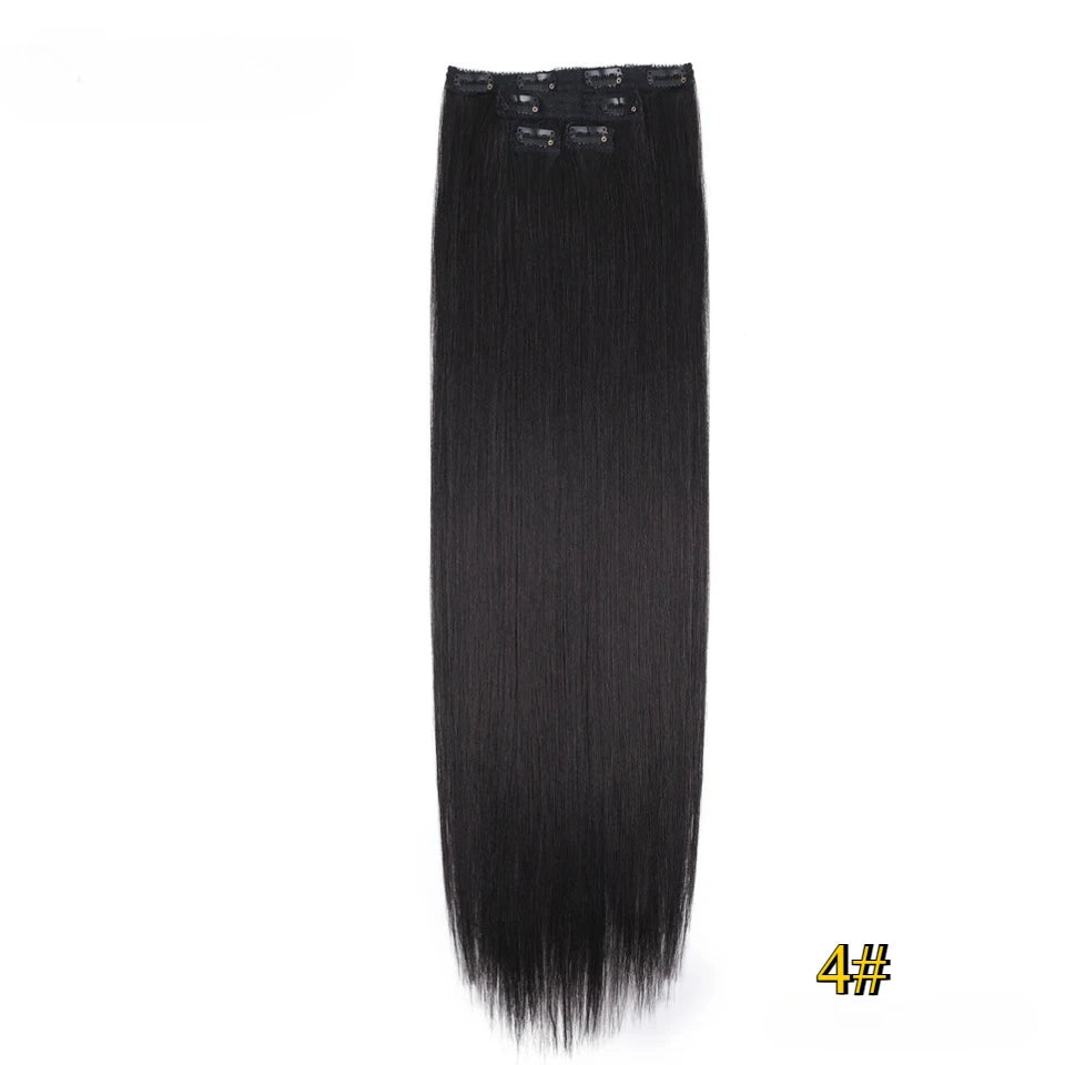 Kit 4 peças extensões de cabelo liso 60cm clip in aplique sintético ombre castanho e louro
