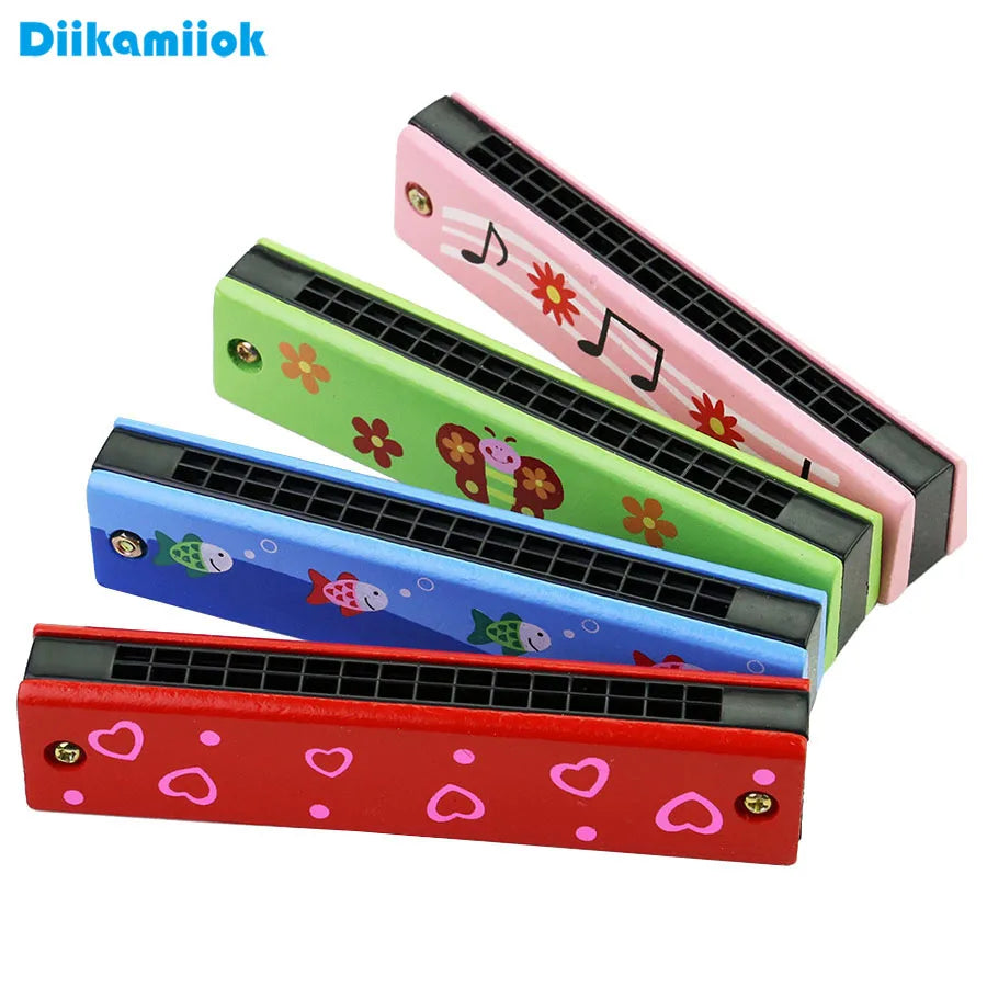 Armónica de madera de 16 agujeros con animales de dibujos animados, instrumento musical de juguete pintado, juguetes educativos tempranos para niños, regalos