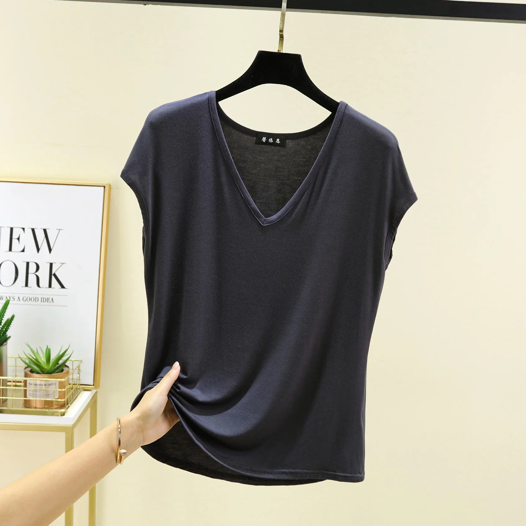 Modal V-Neck Tank Tops summer women's T-shirts sleeveless Plus size Thin Casual Loose Tee tops All match