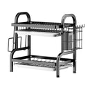 2-Tier Dish Drying Rack Adjustable Kitchen Plates Organizer with Drainboard Over Sink Countertop Cutlery Storage Holder