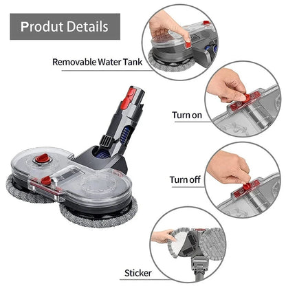 Electric Mop Head Kit For Dyson V7 V8 V10 V11 V15Gen5 Vacuum Cleaner Part Mop Attachment With Water Reservoir Cleaning Rag Cloth