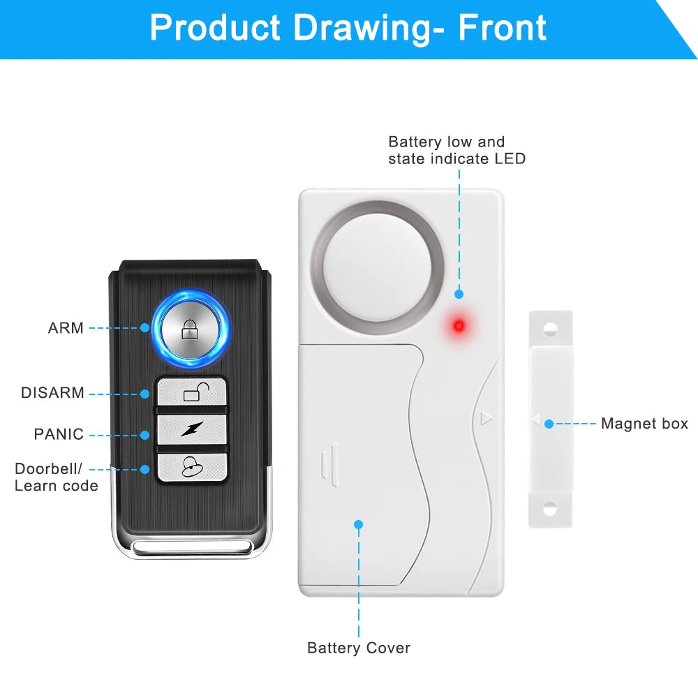 Awapow Wireless Door Alarm With Remote Control Anti-Theft Door And Window Security Alarms Home Security Sensor Burglar Alarms