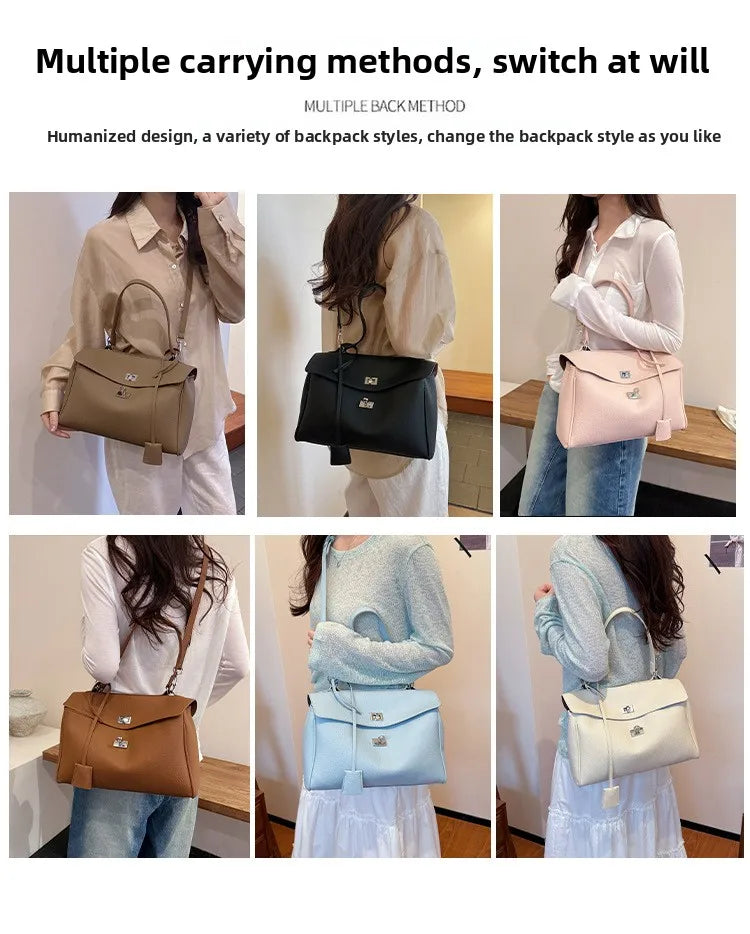 Casual Large Capacity Lychee Pattern Single Shoulder Slant Cross Bag Versatile Underarm Bag Simple Stylish Tote Bag