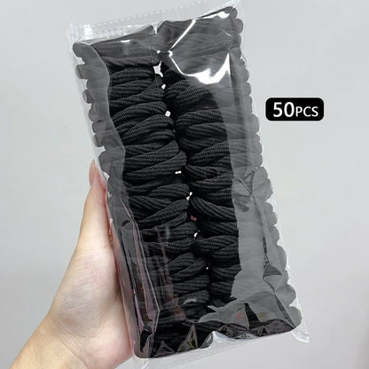 50PCS Colorful Ealstic Hair Rope Ponytail Hold Scrunchie Rubber Band For Women Basic Nylon Hair Bands Elastic Seamless Girls