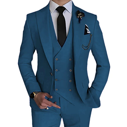 2024 Fashion New Men Leisure Boutique Business Solid Color Wedding Suit Coat Pants Vest 3 Pcs Set Dress Blazers Jacket Trousers