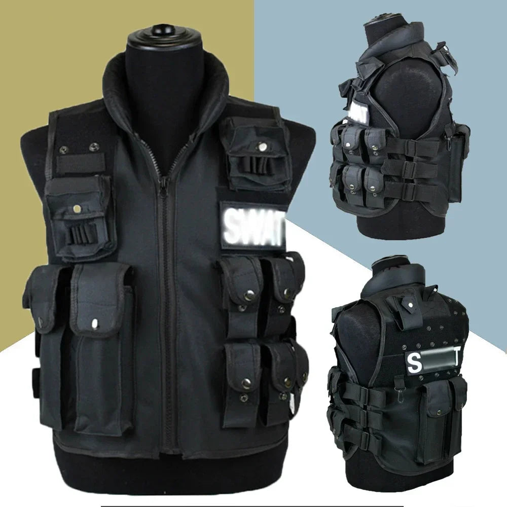 Chaleco táctico multibolsillos SWAT para caza al aire libre, entrenamiento, juego de CS, paintball, modular, guardia de seguridad