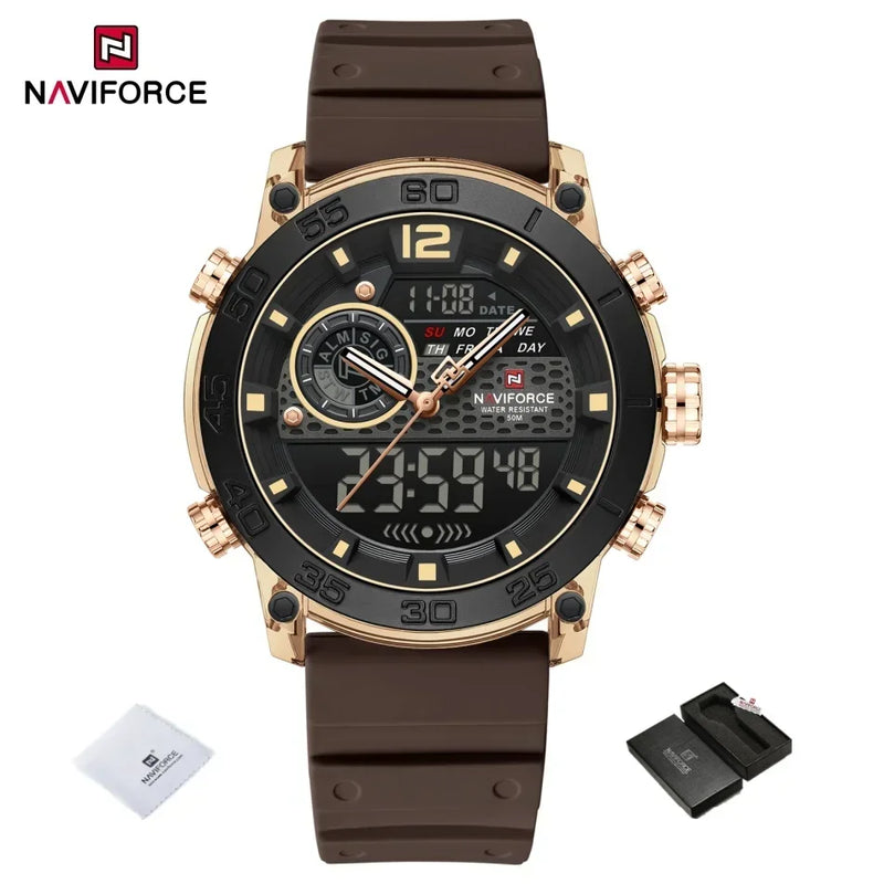 NAVIFORCE NF6104  Men's Lightweight Sports Wrist Watch Dual Display Time Night Light Watches Boy's Quartz  Stopwatch