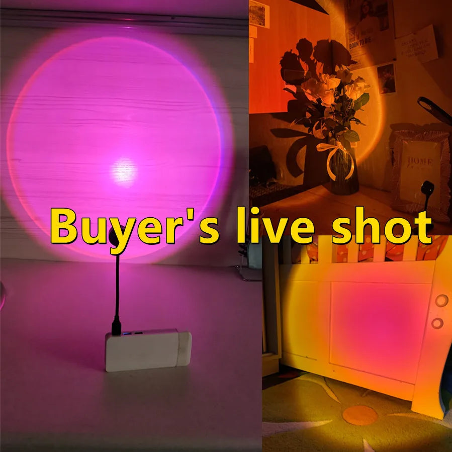 Proyector de lámpara de atardecer LED USB RnnTuu, luz nocturna portátil para decoración del hogar, luz de ambiente para sala de estar, fotografía de pared, luces de neón