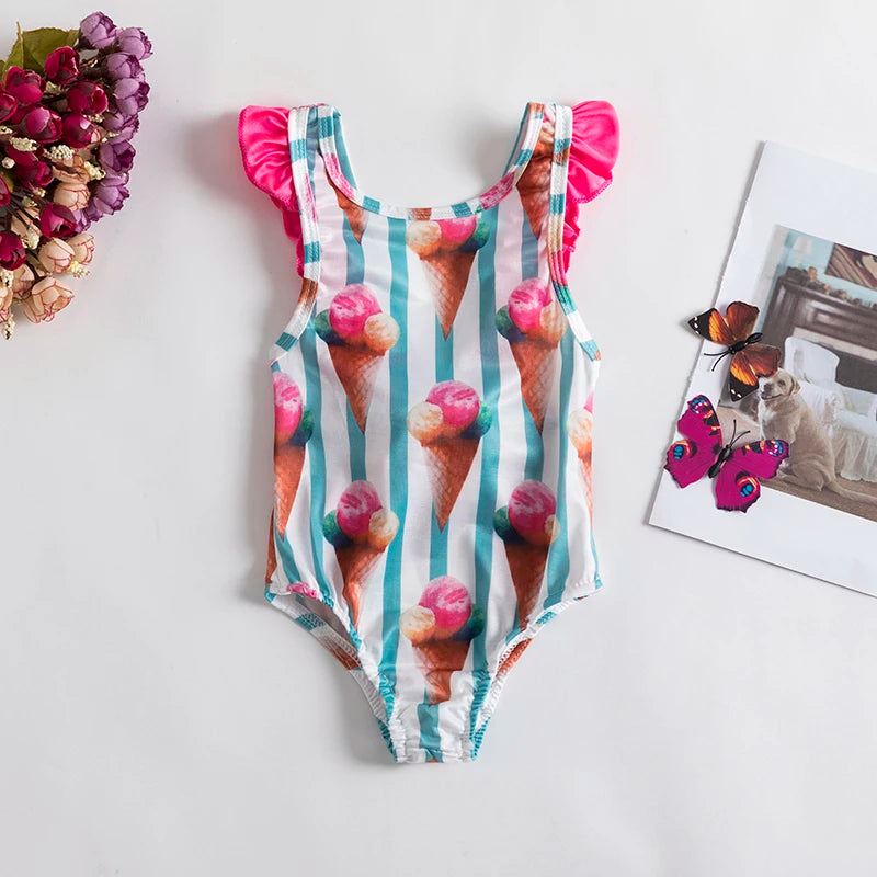 Trajes de baño de una pieza para niñas de 1, 2, 3, 4 y 5 años, estampados, para playa, verano, con lazo