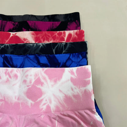 New Women Gym Tie Dye Scrunch Shorts Fitness Seamless Butt Lifting Sports Leggings Stretch Activewear Workout Running Tights