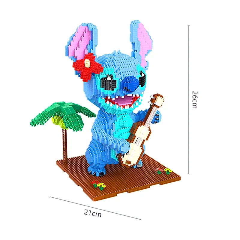 Anime Stitch Building Blocks Angel Scrump Guitar Holding Book Stitch Model Assembled Toys Children's DIY Mini Brick Figure