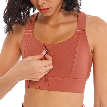 Sujetadores deportivos para mujer, mallas, Top corto, chaleco de Yoga, cremallera frontal, correa ajustable de talla grande, a prueba de golpes, gimnasio, Fitness, sujetador atlético