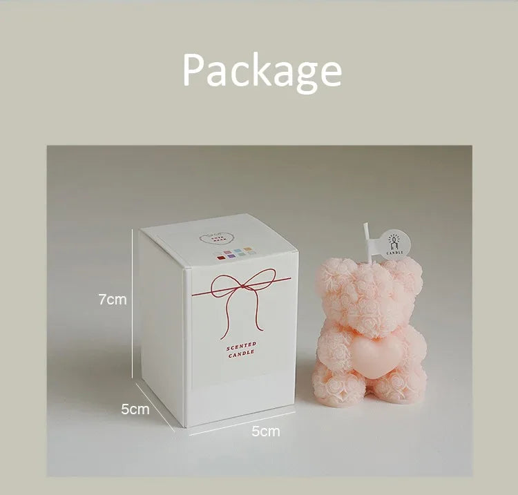 Cute Rose Bear Candle Romantic Cute Soy Wax Aromatherapy Small Scented Relaxing Birthday Wedding Party Gift Home Decor