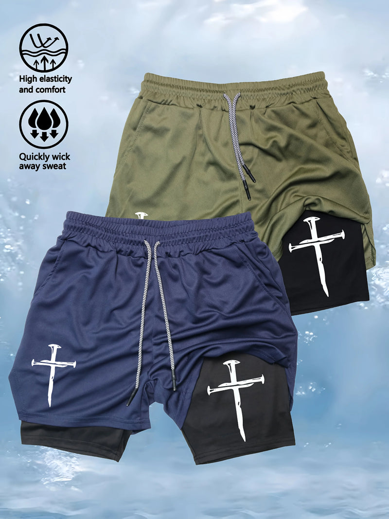 Quick-Dry Men's Training Shorts Elastic Waistband Drawstring Breathable Moisture-Wicking Athletic Shorts