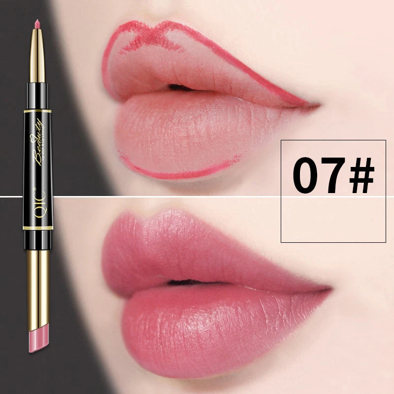 Delineador de labios 2 en 1, resistente al agua, mate, lápiz labial, rojo sexy, de larga duración, maquillaje, cosméticos