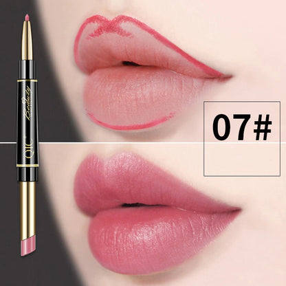 Delineador de labios 2 en 1, resistente al agua, mate, lápiz labial, rojo sexy, de larga duración, maquillaje, cosméticos