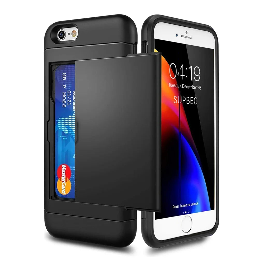 Funda para iPhone SE 2022 2020 con puerta corredera, bolsillo oculto, ranuras para tarjetas, antiarañazos, para iPhone SE3 SE2 SE