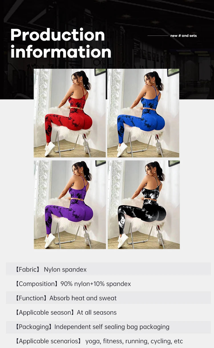 Conjunto deportivo de yoga con teñido anudado para mujer, conjunto deportivo de fitness, sujetador deportivo y leggings de cintura alta, ropa de gimnasio, trajes deportivos sin costuras