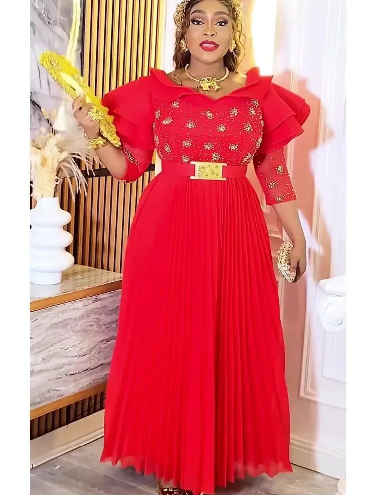 Plus Size African Party Dresses for Women 2025 New Fashion Dashiki Ankara Wedding Evening Gown Elegant Turkey Muslim Maxi Dress
