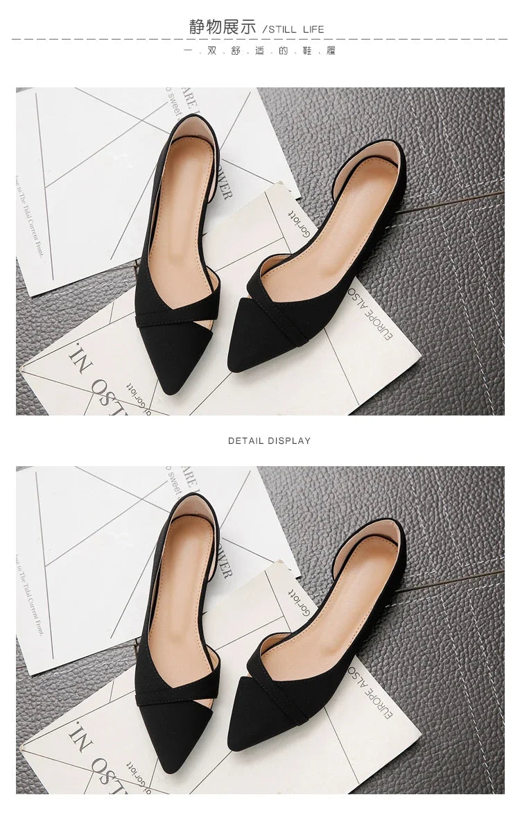 Women Flats Pink Black Pure Color Plus Small Size 33 34 Large 41 42 43 44 Suede Leather Pointed Toe Office Lady Flat Heel Shoes