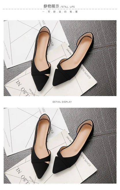 Women Flats Pink Black Pure Color Plus Small Size 33 34 Large 41 42 43 44 Suede Leather Pointed Toe Office Lady Flat Heel Shoes