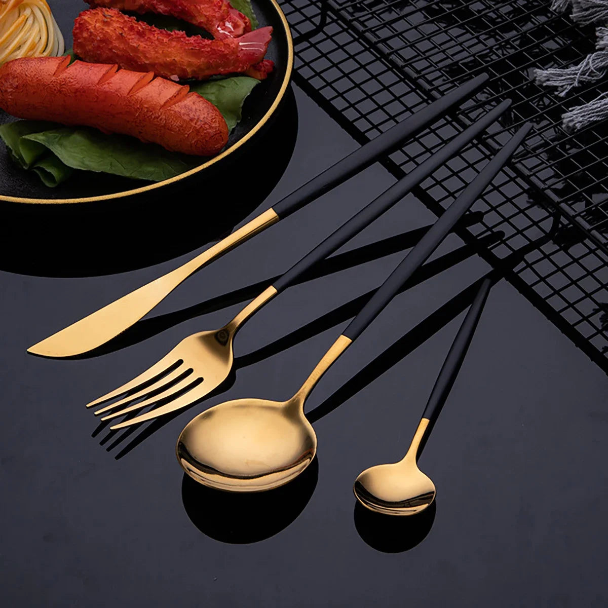 Juego de cubiertos de 30 uds, vajilla dorada, vajilla con espejo de acero inoxidable, cuchara para té, tenedor, cuchillo, juego de cubiertos occidentales