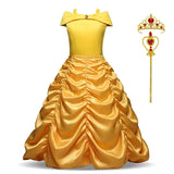 Disney Girls Cosplay Belle Princess Dress for Kids Beauty and The Beast Costumes Children Birthday Party with Flower Clothes