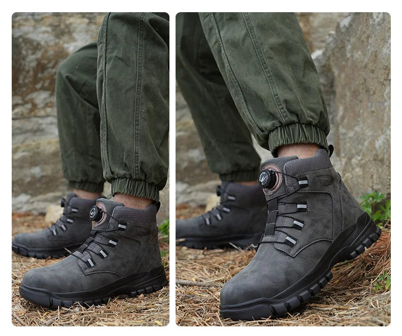 Rotating Button Work Shoes for Men Anti Puncture Work Sneakers Waterproof Work Safety Shoes Non Slip Steel Toe Tactical Boots