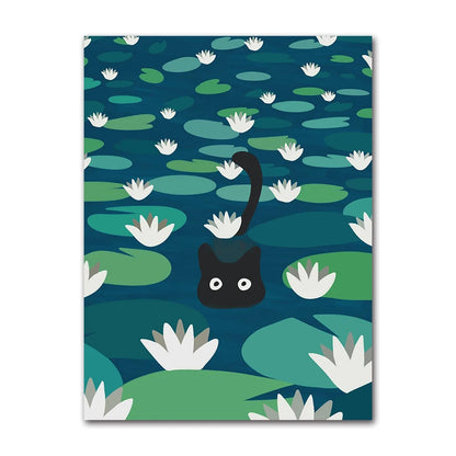 Cute Cats Pop Illustration Prints Canvas Painting Aesthetic Wall Art Pictures Home Room Dec Abstract Black Cat Drawing Poster
