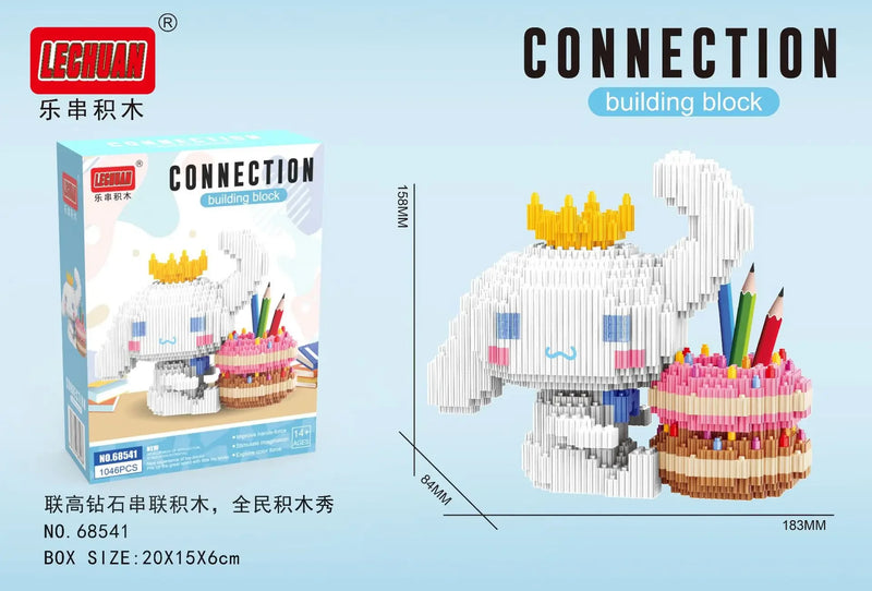 Linkgo Sanrio Building Block Pen Holder Luffy Stitch Chopper Pochacco Kuromi DIY Assembly Super Mario Puzzle Mini Bricks Toys