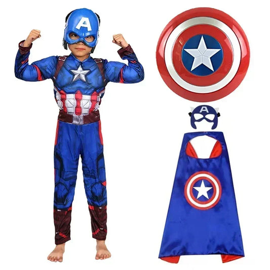 Superhero Captain America Muscle Costume Captain America Muscle Cosplay Jumpsuit Shield Christmas Carnival Party Costume for Kids