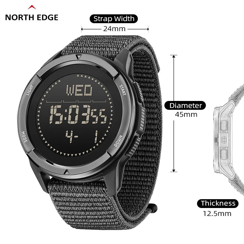 NORTH EDGE ALPS Reloj digital de fibra de carbono para hombre, resistente a golpes, deportivo, militar, superligero, con brújula para exteriores, resistente al agua hasta 50 m.
