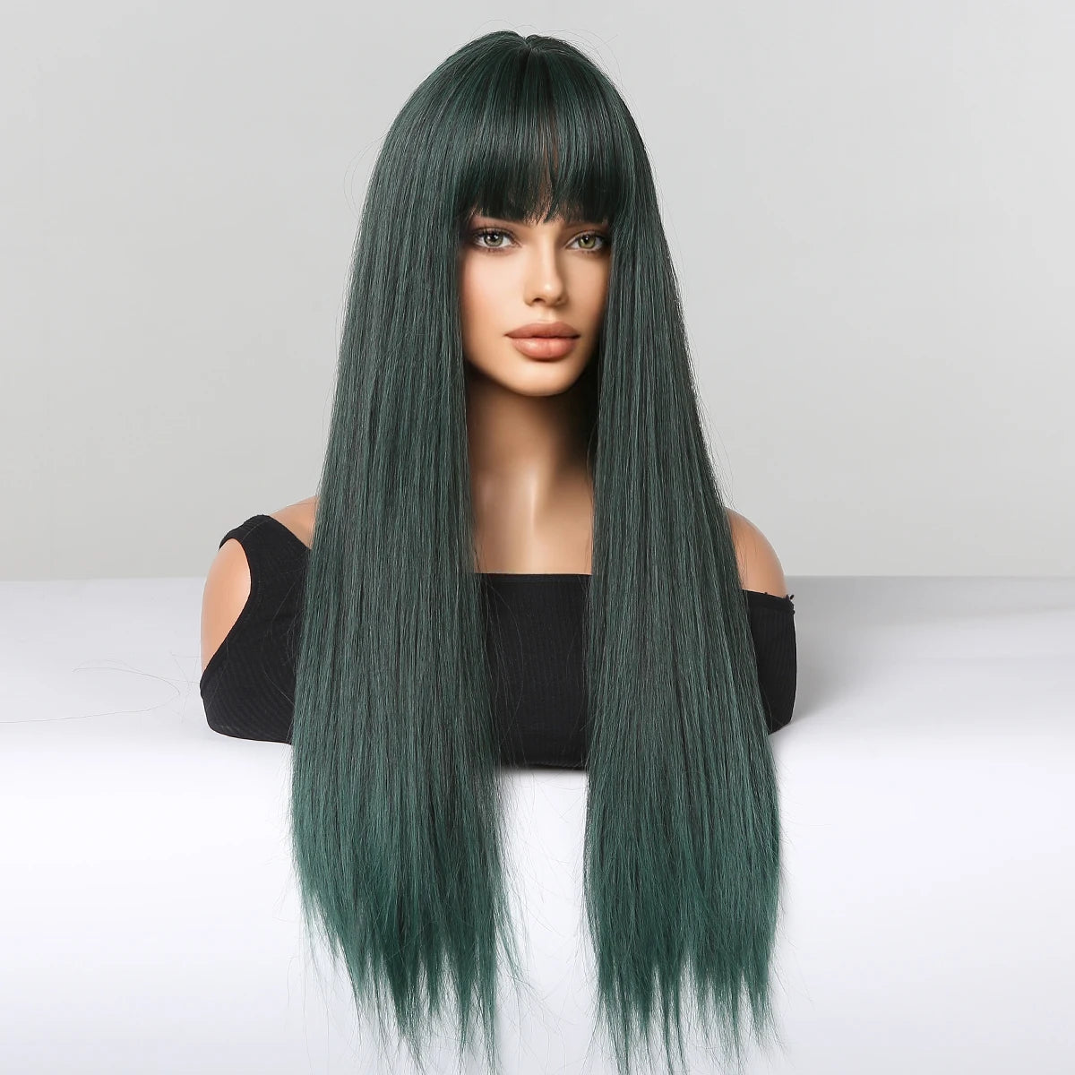 Light Wine Red Synthetic Wigs With Bangs for Women, Long Straight Hair Wig, Natural Cosplay Party, Heat Resistant