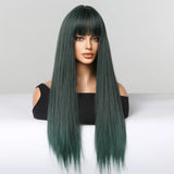 Light Wine Red Synthetic Wigs With Bangs for Women, Long Straight Hair Wig, Natural Cosplay Party, Heat Resistant