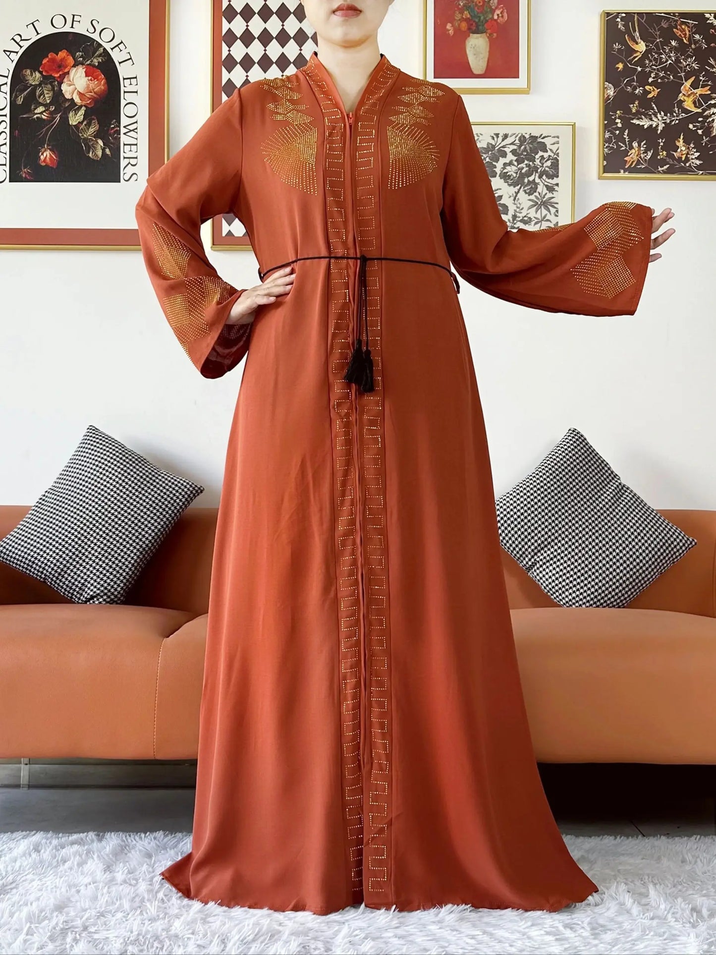 Vestido elegante de gasa para mujer, abaya abierta con cremallera, ropa musulmana, cárdigan islámico, abaya, nuevo