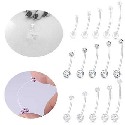 Anéis de umbigo para gravidez, barra longa, esporte, maternidade, flexível, bioplast, transparente, umbigo, piercing, retentor para grávidas