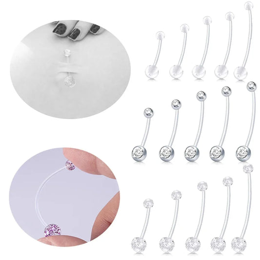 Anéis de umbigo para gravidez, barra longa, esporte, maternidade, flexível, bioplast, transparente, umbigo, piercing, retentor para grávidas