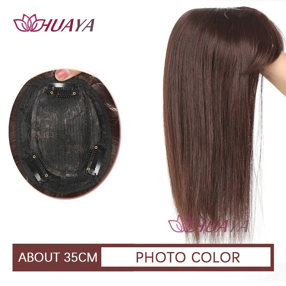 Aplique de cabelo Topper HUAYA volume e franja natural com 3 clipes cabelo liso sintético