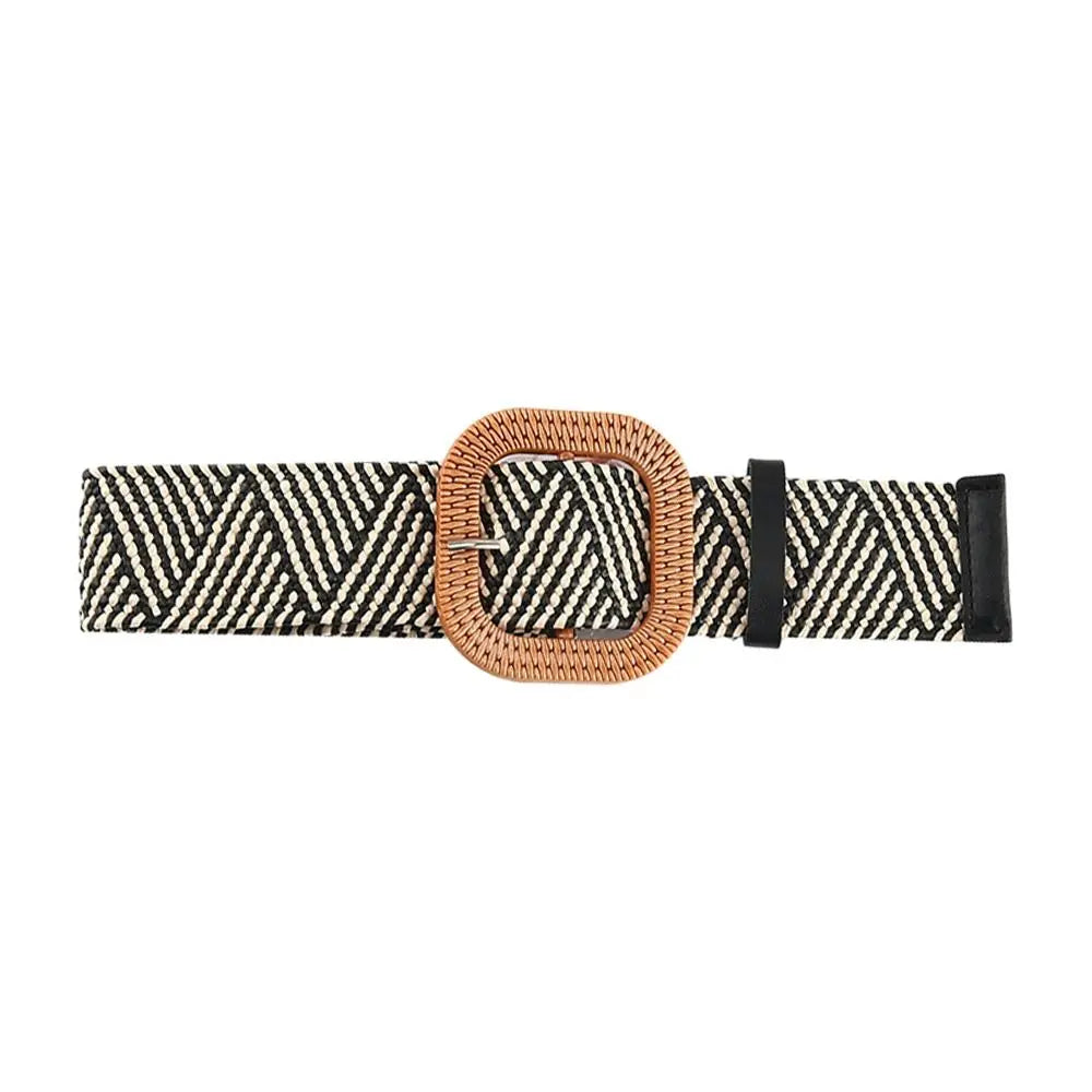 Summer Fashion Women Straw Belt Casual Bohemian Wide Summer Braided Waistbelt  Buckle Elastic Female Straw Waist Belt