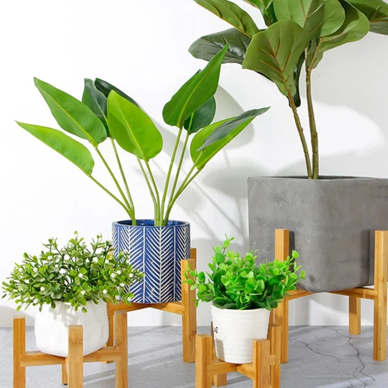 Soporte de madera de cuatro patas para macetas de plantas y suculentas, base de exhibición, estante de decoración para el hogar, jardín y patio