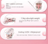 Pink Newborn Stroller can sit or lie down 0-6 years old Children Lightweight Folding Boardable Travel 360 ° Steering Stroller