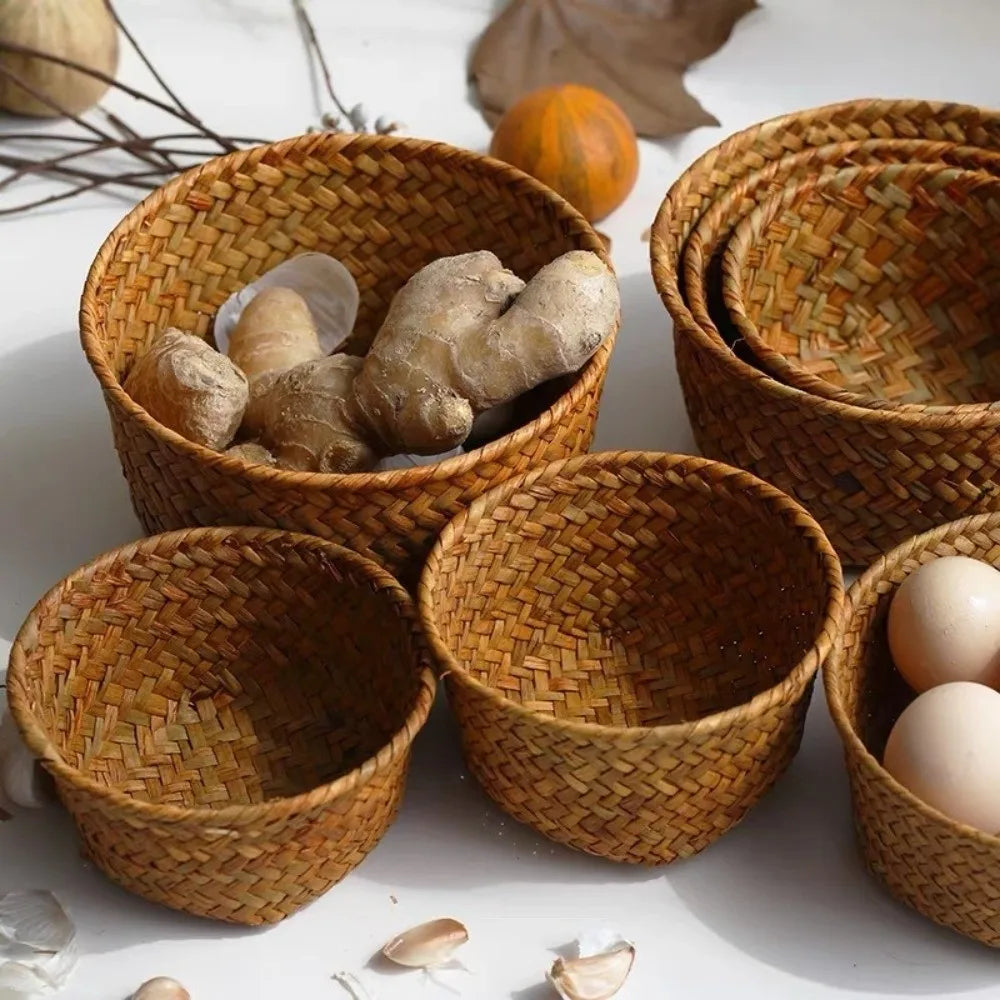 Imitation Rattan Rattan Storage Baskets Sundries Organizer Home Desktop Decoration Kitchen Storage Basket Vegetable Fruit