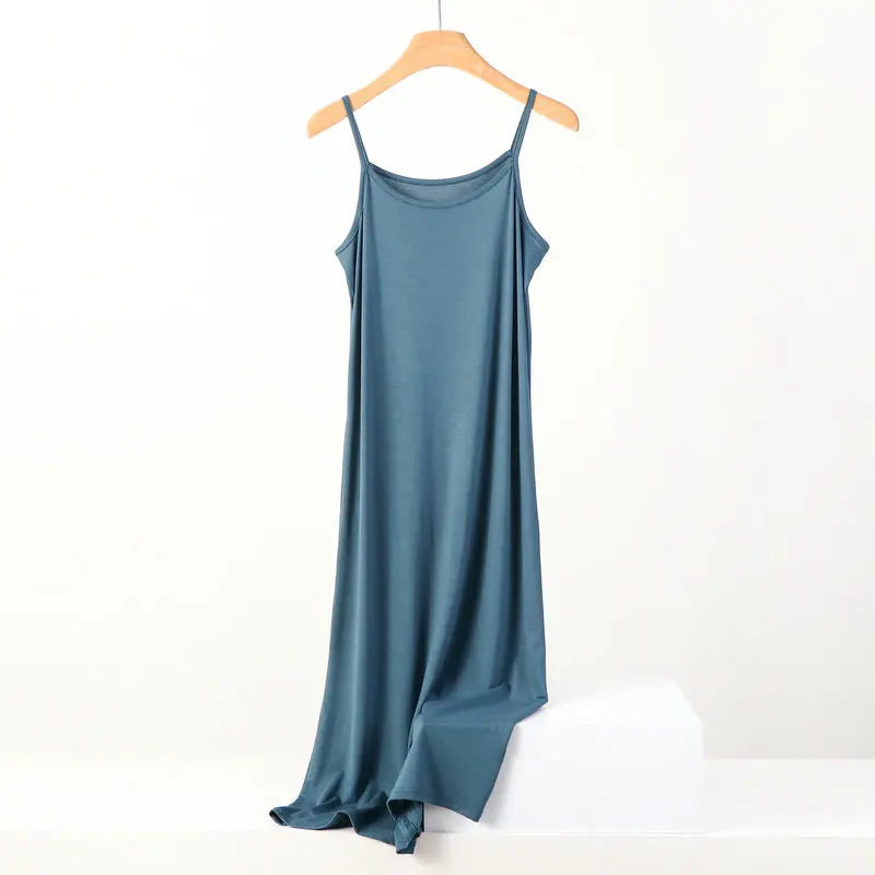 Plus size spring and summer versatile slim long inner nightgown suspender modal cotton solid color bottoming dress