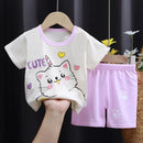 New Boys Summer Clothing Set Full Bear Print Cotton Short Sleeve T-shirts and Shorts 2PCS Breathable Outfit For Girls