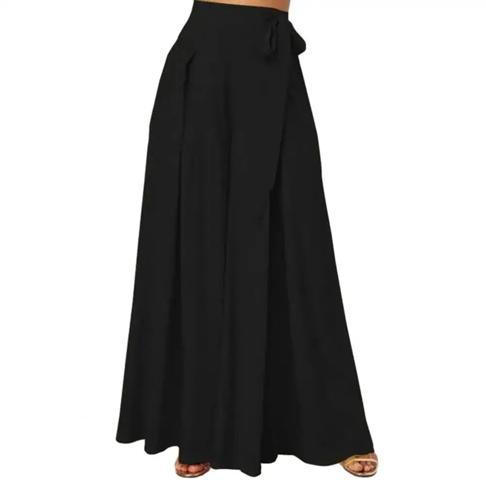 Women Skirt Pants Wide Leg Lace-up Bow High Waist Loose A-Big Hem Deep Crotch Casual Dance Performance Culottes Long Trousers